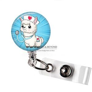 Nurse Llama Badge Reel | Funny Medical Retractable ID Name Tag Holder Cute